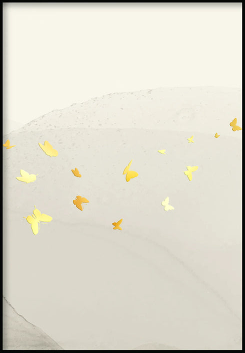 Creme Butterflies Right Real Gold Poster